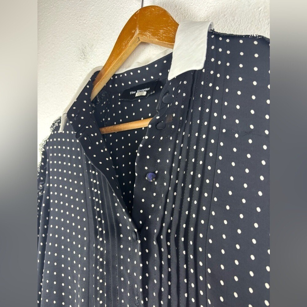 The Kooples Medium Black and White Polka Dot Pleated Collared Dress Lace Teacher - Picture 6 of 13
